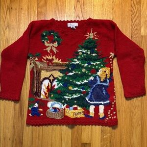 Kim Rogers Vintage Christmas Sweater with Festive Scene